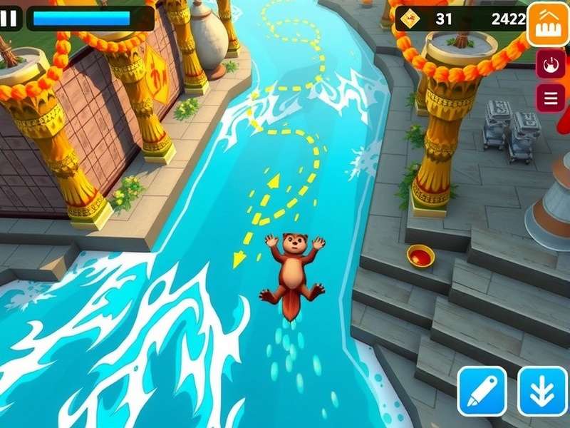 Advanced gameplay strategy illustration showing optimal path through river rapids